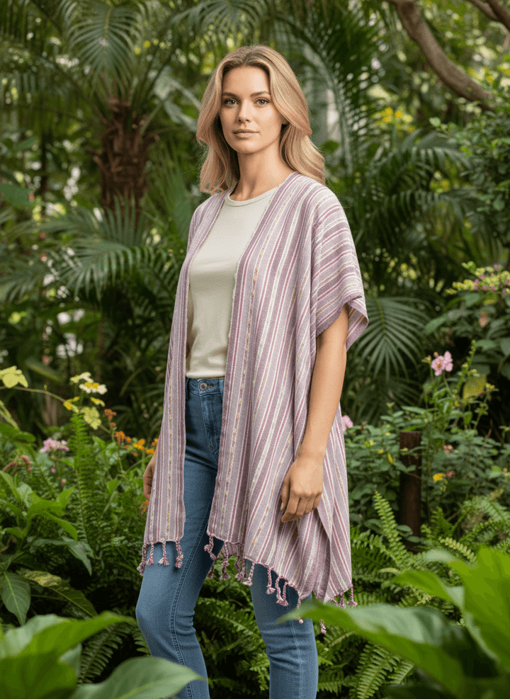 Shop the Beachables Mid Length Cover-Up — handcrafted in the USA from soft Turkish Cotton. Knee-length, tassel hem, vibrant stripes. Perfect for beach, resort &amp; vacation.