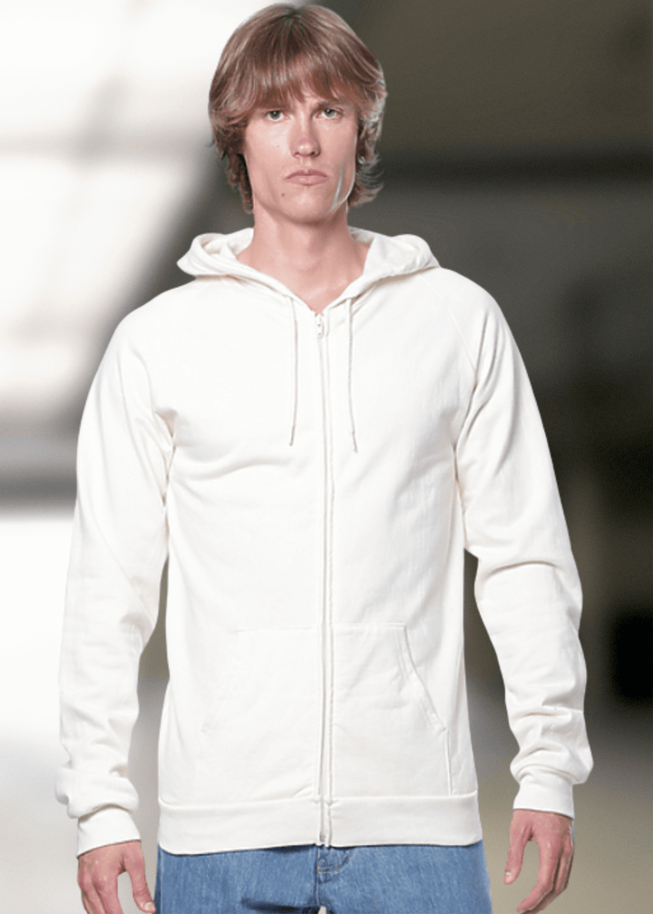 Experience unmatched comfort with this Organic Cotton Full Zip Hoodie in Natural Cream. Crafted in the USA from 100% combed ring-spun organic cotton fleece