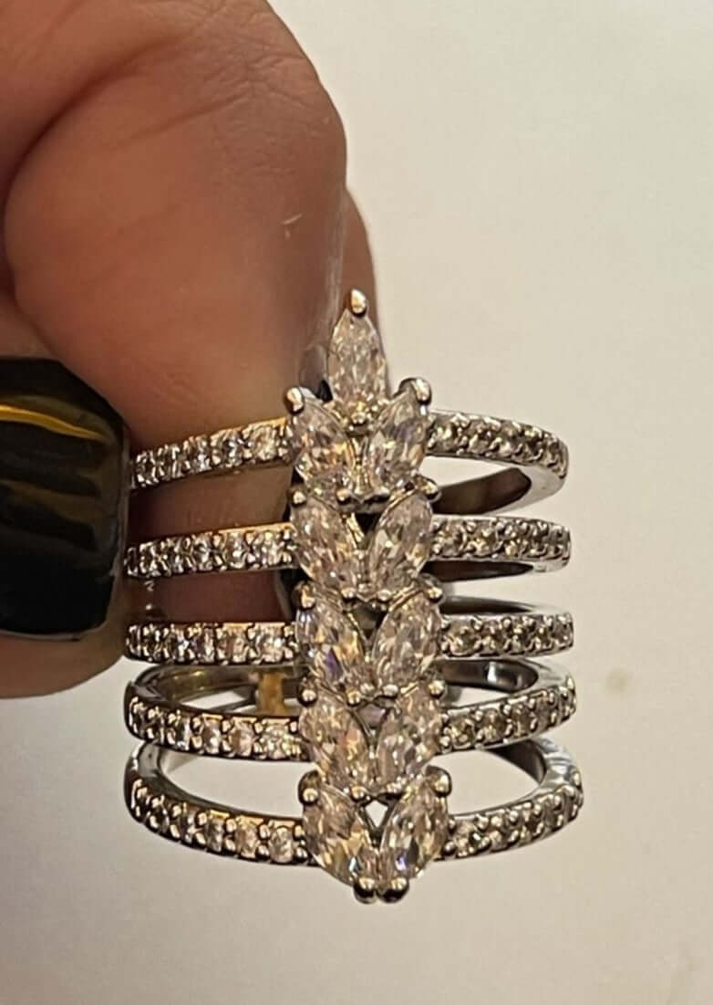 Made in USA, The Dance the Night Away Women's Fashion Jewelry Ring by Artist Anuja Tola is made of  Stainless Steel and 22 Karat Plating, accented with sparkling cubic zirconia stones 