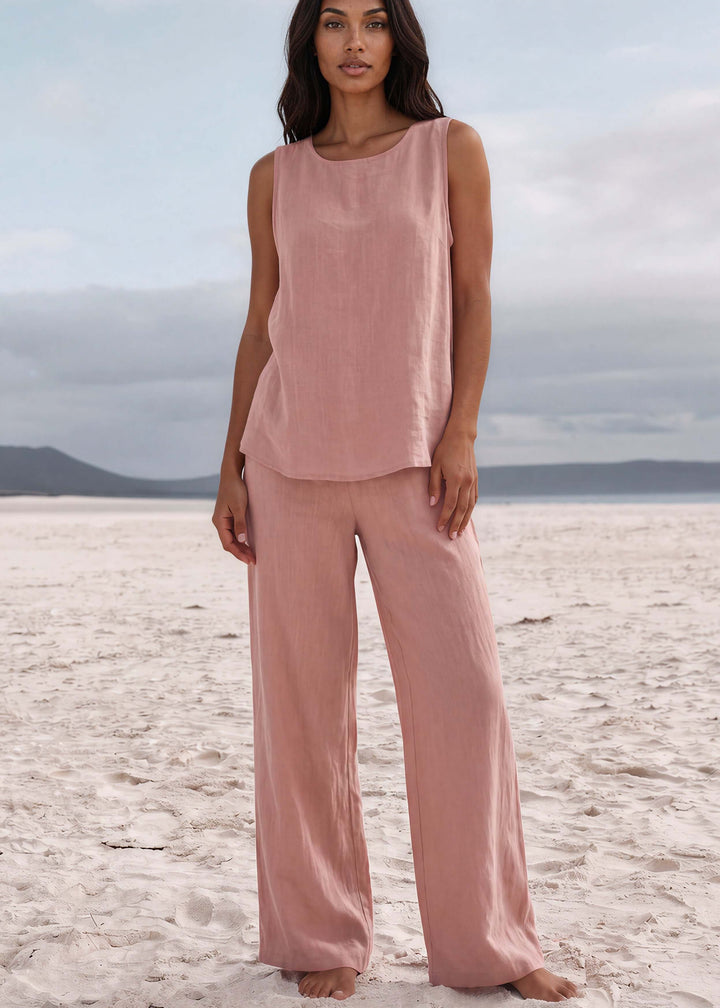 Shop the Paige Palazzo Set in dusty rose. Sleeveless top &amp; wide-leg pants in a soft linen-rayon blend. S–XL. Hand wash. Made in USA. Free shipping may apply.