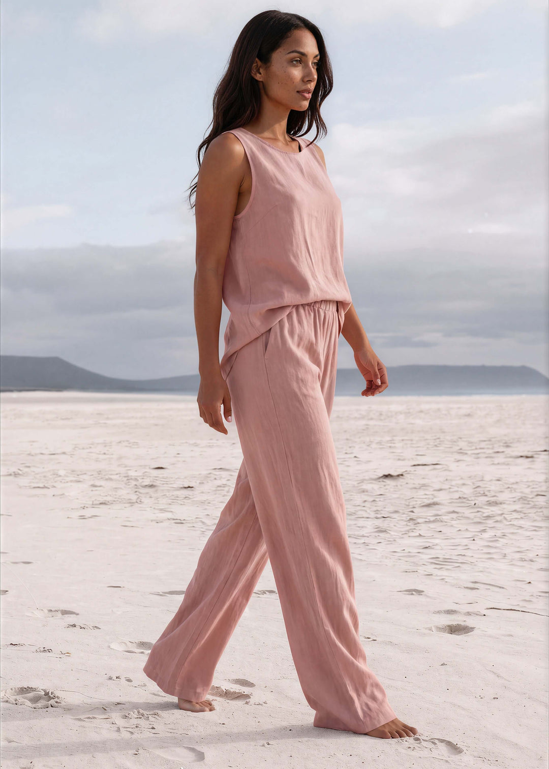 Shop the Paige Palazzo Set in dusty rose. Sleeveless top &amp; wide-leg pants in a soft linen-rayon blend. S–XL. Hand wash. Made in USA. Free shipping may apply.