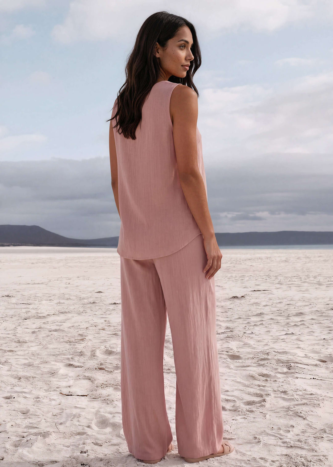 Shop the Paige Palazzo Set in dusty rose. Sleeveless top &amp; wide-leg pants in a soft linen-rayon blend. S–XL. Hand wash. Made in USA. Free shipping may apply.