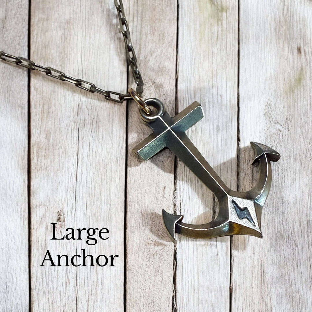 Handcrafted solid bronze anchor necklace on an antique bronze chain. Unisex. Custom lengths available. Made in USA with a lifetime warranty.