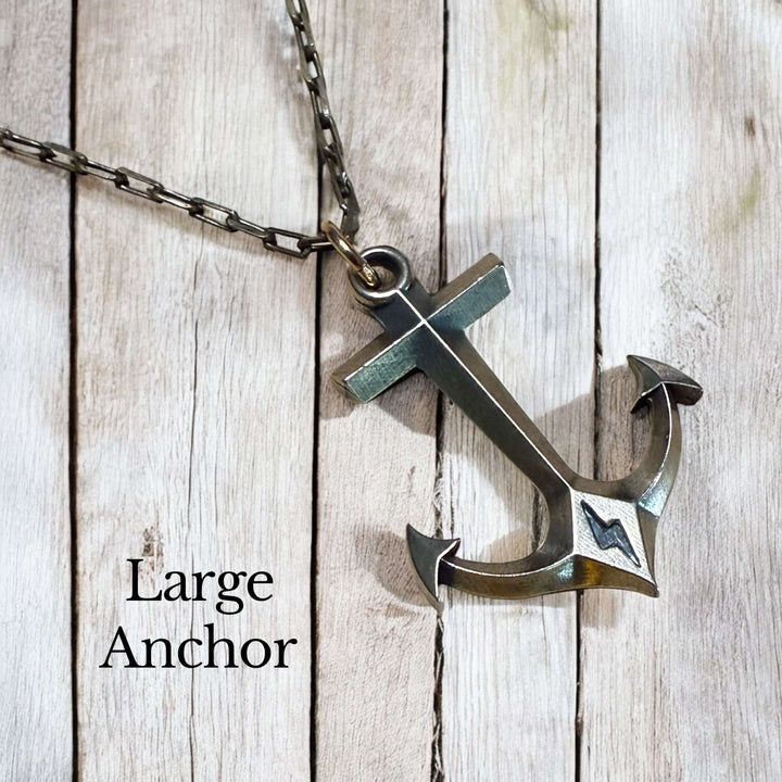Handcrafted solid bronze anchor necklace on an antique bronze chain. Unisex. Custom lengths available. Made in USA with a lifetime warranty.