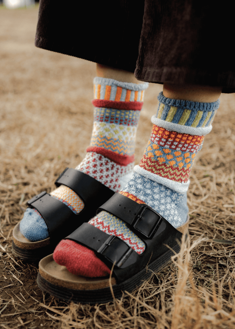 Solmate FIG Knitted Crew Socks | Made in USA | These socks are delightfully mismatched &amp; so very comfortable.  American Made Women&