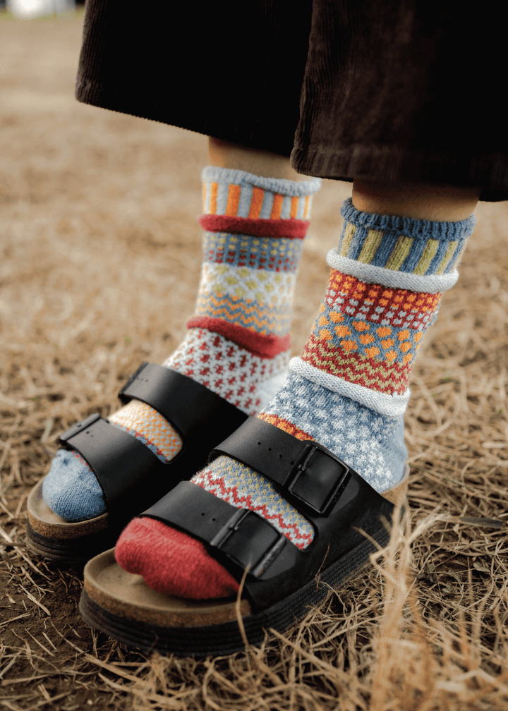 Solmate FIG Knitted Crew Socks | Made in USA | These socks are delightfully mismatched &amp; so very comfortable.  American Made Women&