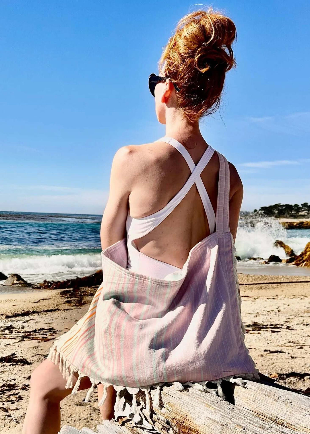 Shop the Beachables Striped 3-in-1 Turkish Cotton Beach Bag – converts from bag to towel to chair cover. Sand-resistant, quick-dry, machine washable. Made in USA.