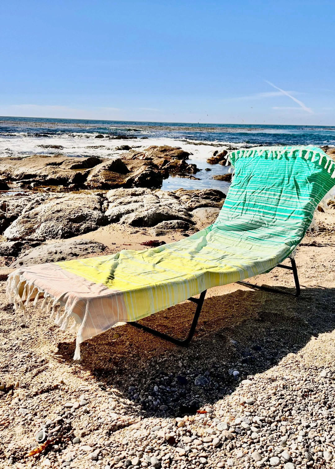 Shop the Beachables Striped 3-in-1 Turkish Cotton Beach Bag – converts from bag to towel to chair cover. Sand-resistant, quick-dry, machine washable. Made in USA.