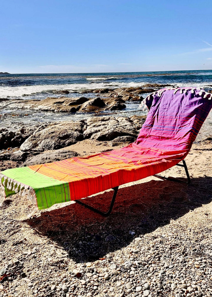 Shop the Beachables Striped 3-in-1 Turkish Cotton Beach Bag – converts from bag to towel to chair cover. Sand-resistant, quick-dry, machine washable. Made in USA.