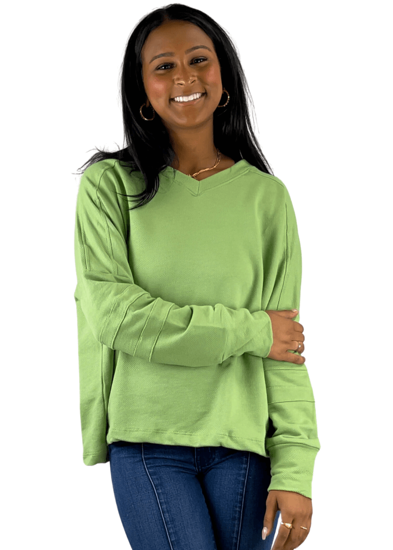 Bucket List Style T2211 | USA Made Ladies Mint Green Oversized Slouchy Soft &amp; Cozy Sweatshirt with V-Neck | Classy Cozy Cool Women&