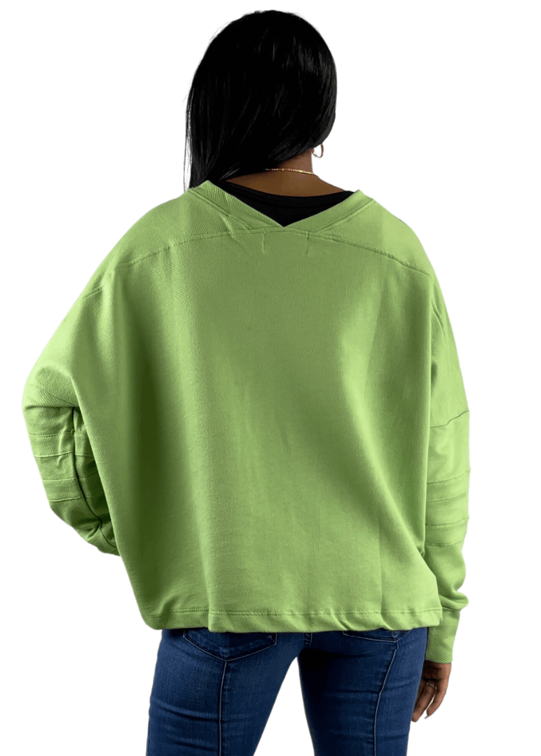 Bucket List Style T2211 | USA Made Ladies Mint Green Oversized Slouchy Soft &amp; Cozy Sweatshirt with V-Neck | Classy Cozy Cool Women&