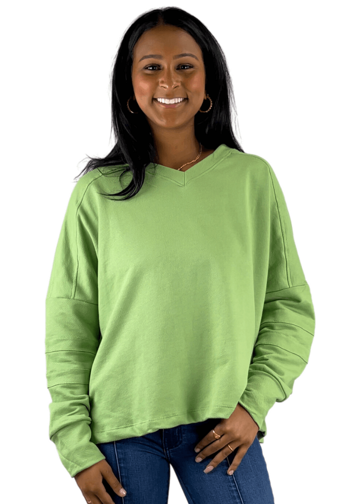 Bucket List Style T2211 | USA Made Ladies Mint Green Oversized Slouchy Soft &amp; Cozy Sweatshirt with V-Neck | Classy Cozy Cool Women&