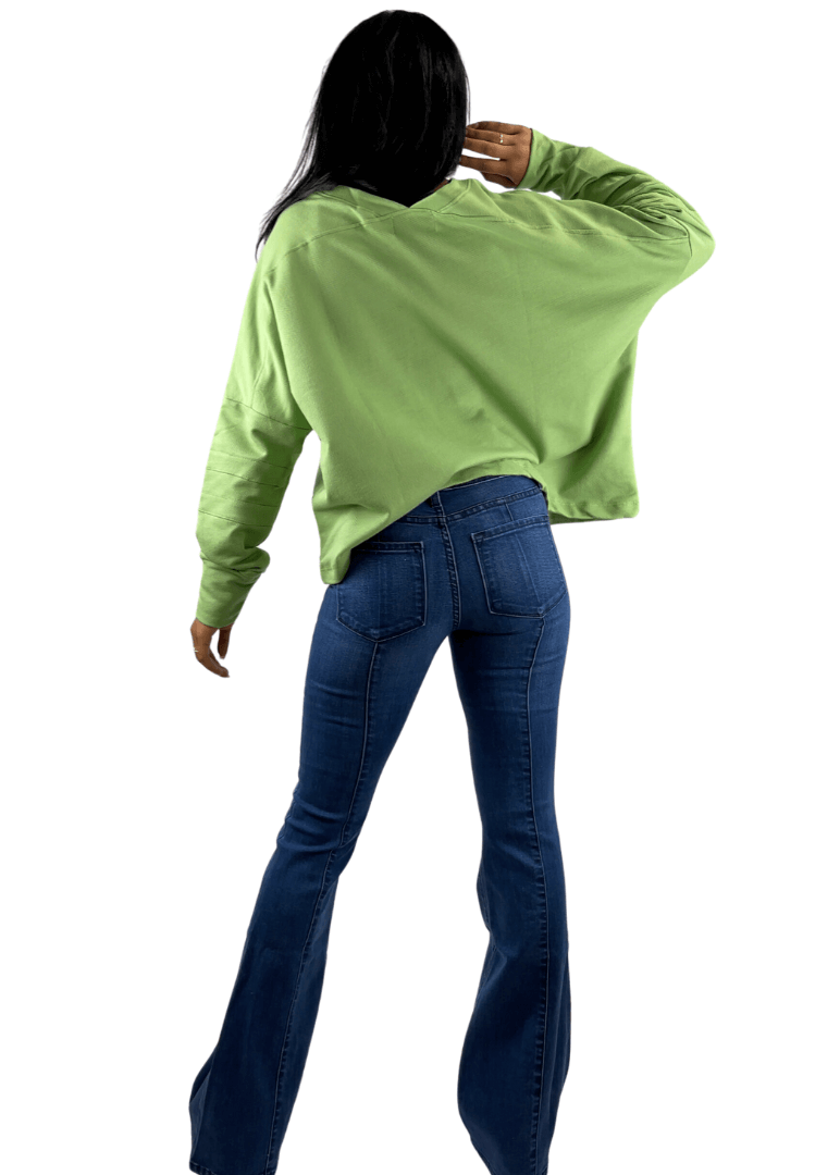 Bucket List Style T2211 | USA Made Ladies Mint Green Oversized Slouchy Soft &amp; Cozy Sweatshirt with V-Neck | Classy Cozy Cool Women&