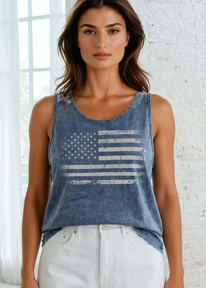 Made in USA Distressed American Flag Graphic Twenty Four Seven Tank Top | Women&