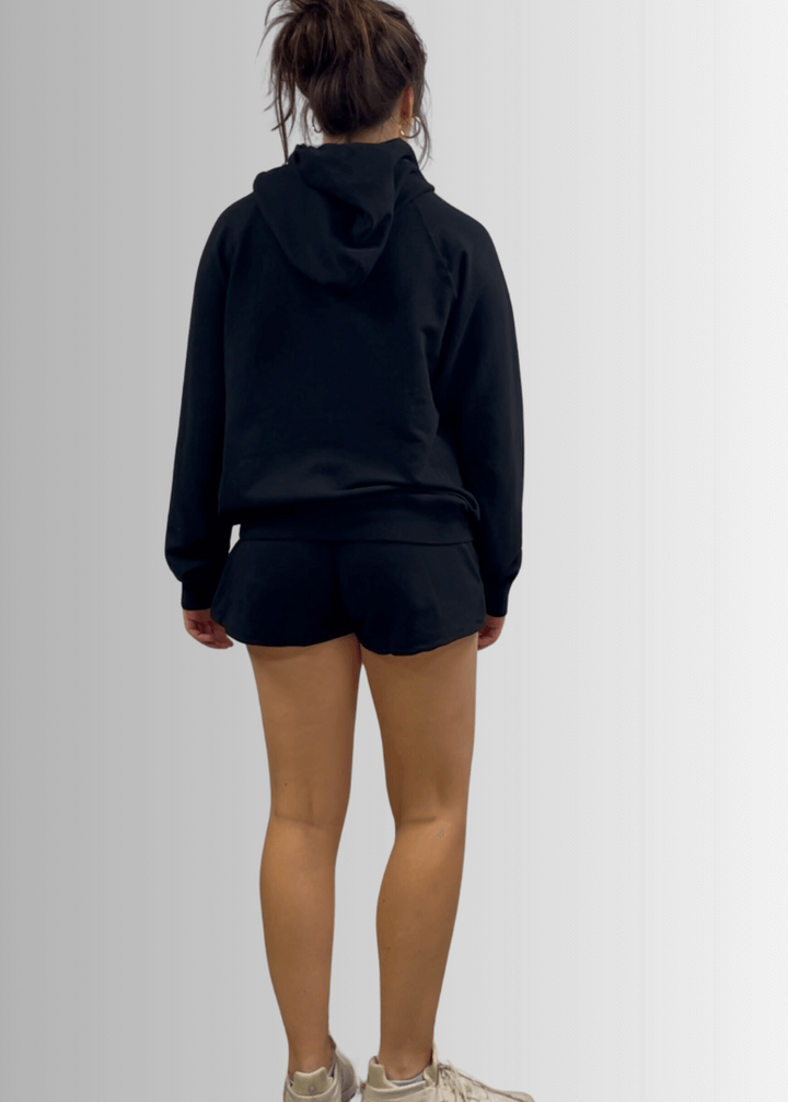 Made in USA Medium Weight Premium Cotton Hoodie Sweatshirt, Made with Premium USA Cotton, Oversized Fit, Lightweight, Crew Neck in Black | Classy Cozy Cool Women&