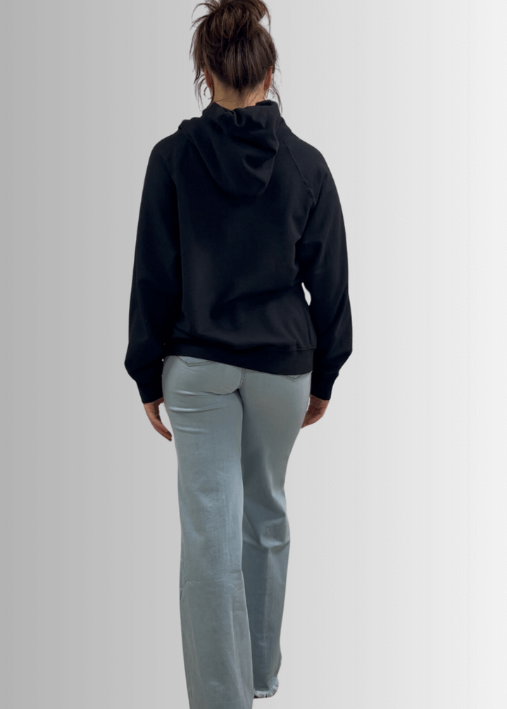 Made in USA Medium Weight Premium Cotton Hoodie Sweatshirt, Made with Premium USA Cotton, Oversized Fit, Lightweight, Crew Neck in Black | Classy Cozy Cool Women&