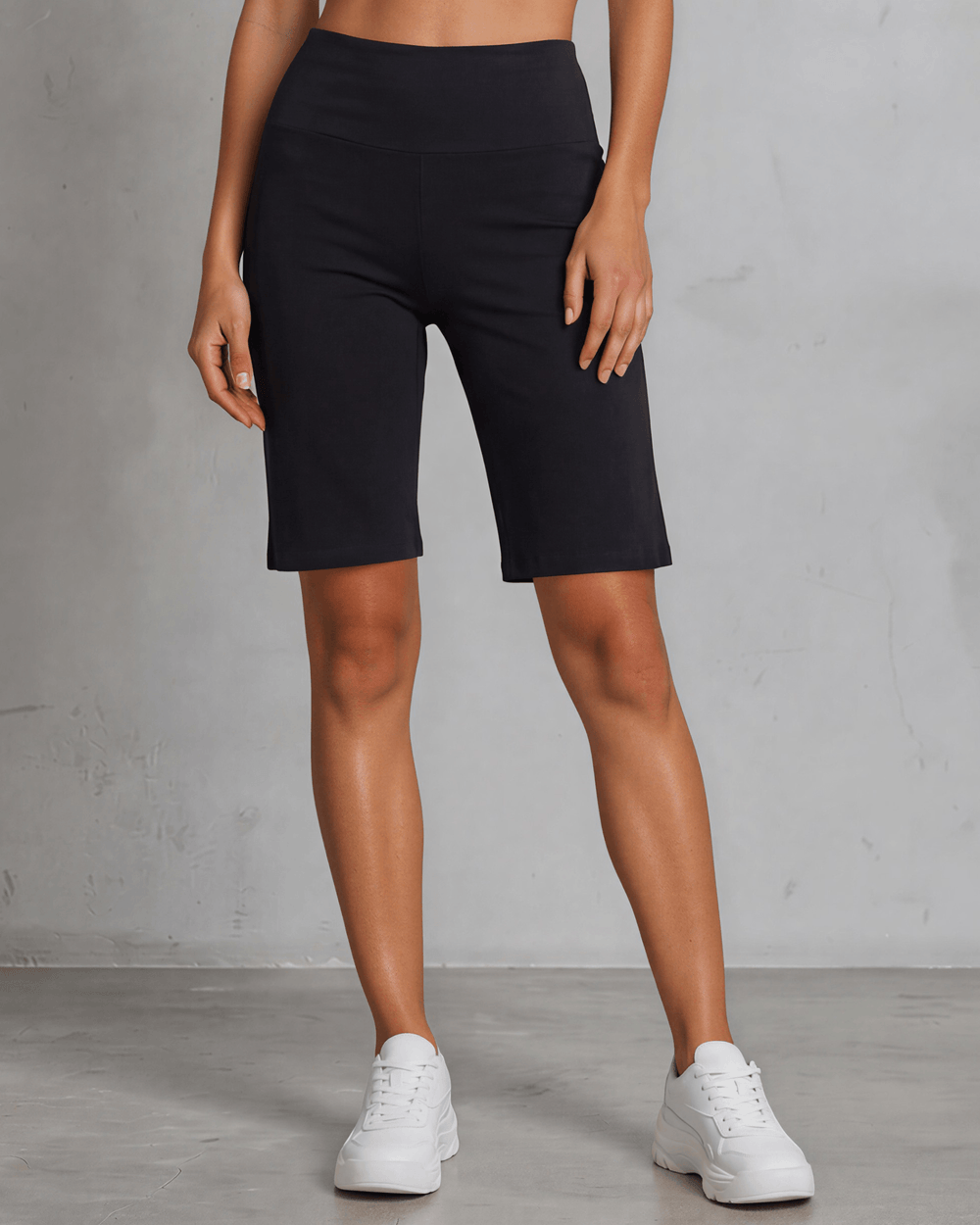 Made in USA Women's Perfect Fit Hilton Head Head Hybrid Shorts, a Premium Tummy Control, Fitted  Walking Shorts, Large Side Pockets, Wide Waistband, Long Length in Black | 95% Cotton 5% Spandex | Style C30731 | Classy Cozy Cool Made in America Clothing