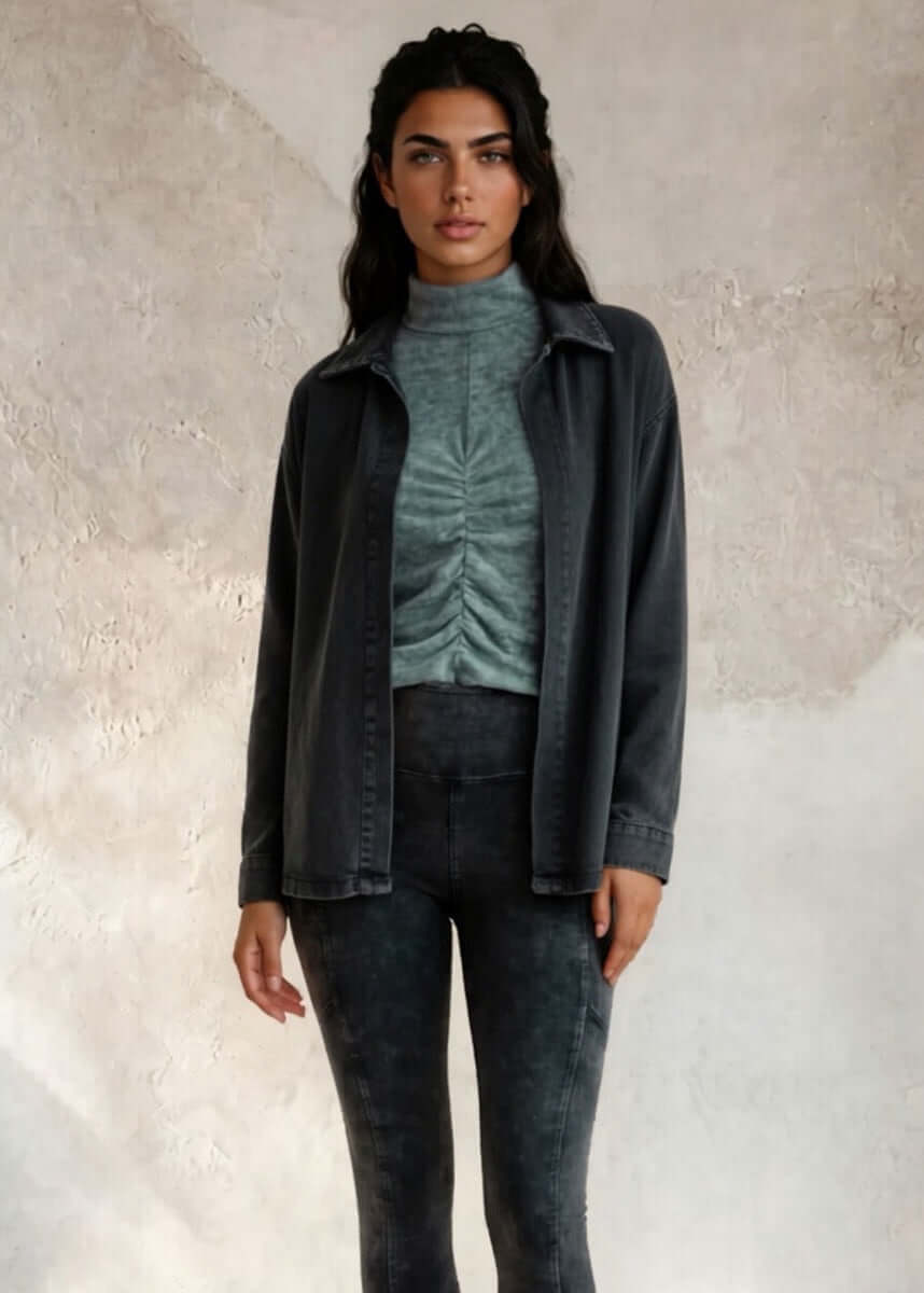 This Long Sleeve Mock Neck Top is a must-have for any wardrobe. It&