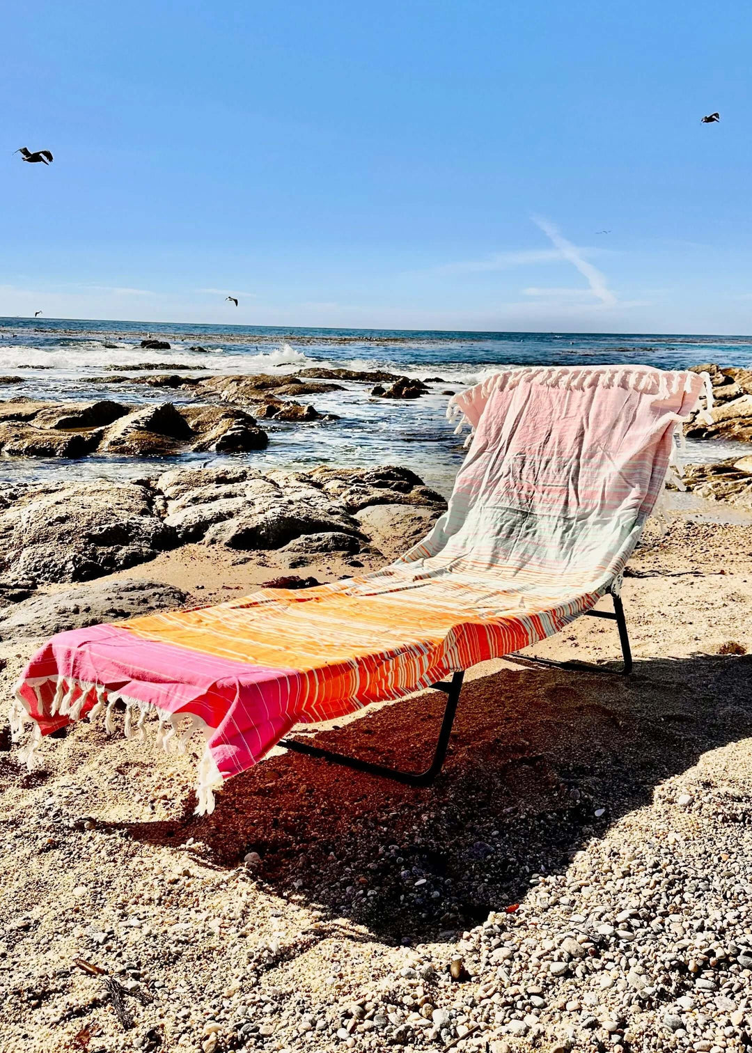 Shop the Beachables Striped 3-in-1 Turkish Cotton Beach Bag – converts from bag to towel to chair cover. Sand-resistant, quick-dry, machine washable. Made in USA.