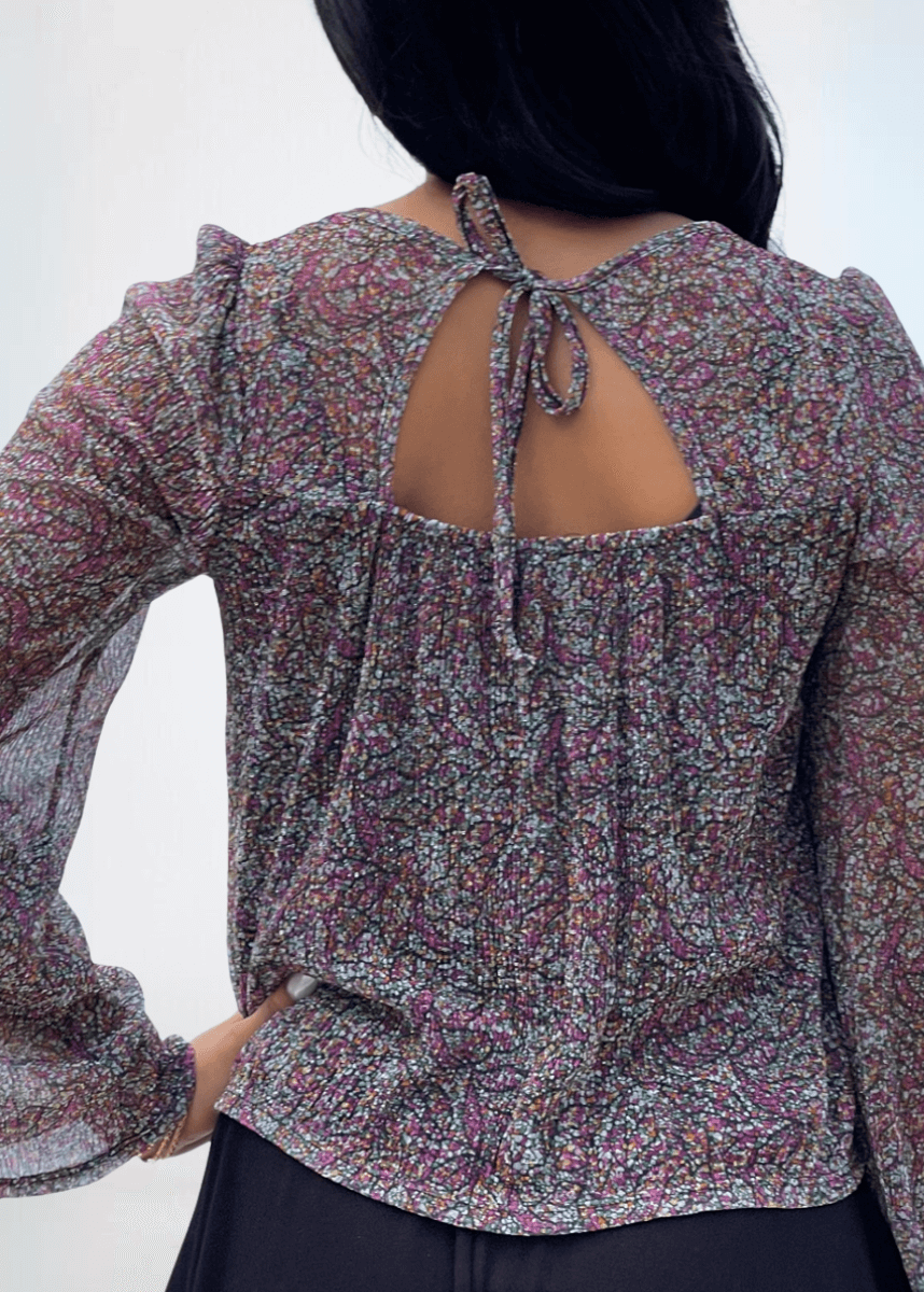 Made in USA Women's Bell Sleeve Top with Metallic Detail, Sheer Sleeves | If She Love Style IST1322 | Classy Cozy Cool Made in America Boutique