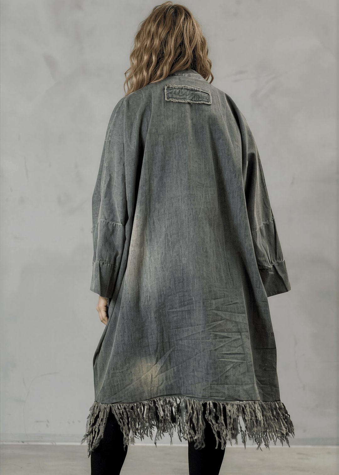 Jaded Gypsy Oversized Denim Open Front Duster Jacket, Distressed for Unique Look, Fringe Hem &amp; Pockets, Large Pockets, Very Oversized &amp; Slouchy, 100% Cotton, Made in USA