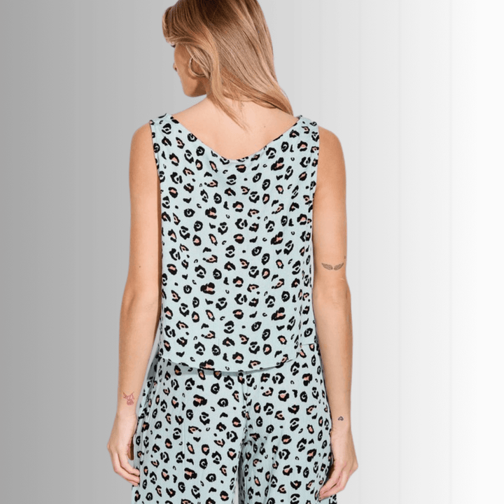 USA Made Animal Print crop muscle top and palazzo pants 2 piece set by Phil Love in Mint or Beige | Classy Cozy Cool Women&