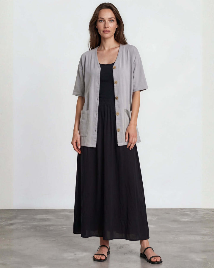The Mary K Farm Smock — loose fit organic cotton jacket with XL pockets. USA grown, milled &amp; sewn. Pre-shrunk, chemical free. Sizes S–XL.