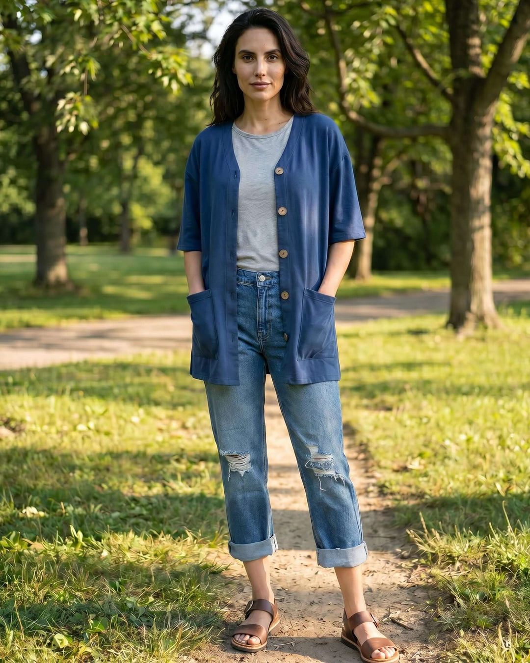 The Mary K Farm Smock — loose fit organic cotton jacket with XL pockets. USA grown, milled &amp; sewn. Pre-shrunk, chemical free. Sizes S–XL.
