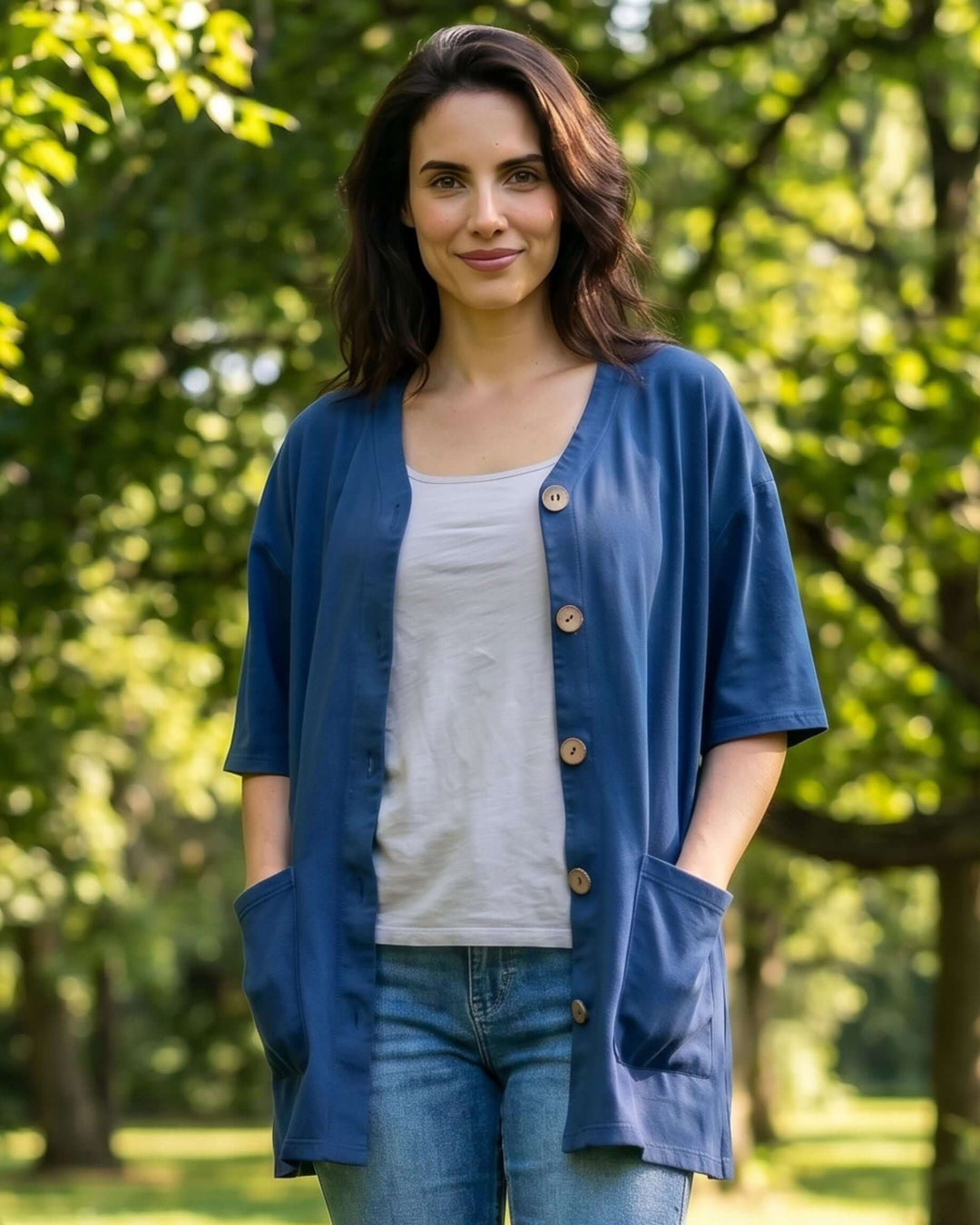 The Mary K Farm Smock — loose fit organic cotton jacket with XL pockets. USA grown, milled &amp; sewn. Pre-shrunk, chemical free. Sizes S–XL.