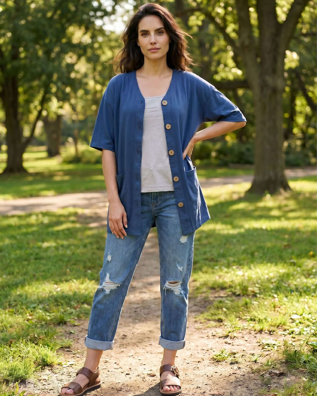 The Mary K Farm Smock — loose fit organic cotton jacket with XL pockets. USA grown, milled &amp; sewn. Pre-shrunk, chemical free. Sizes S–XL.
