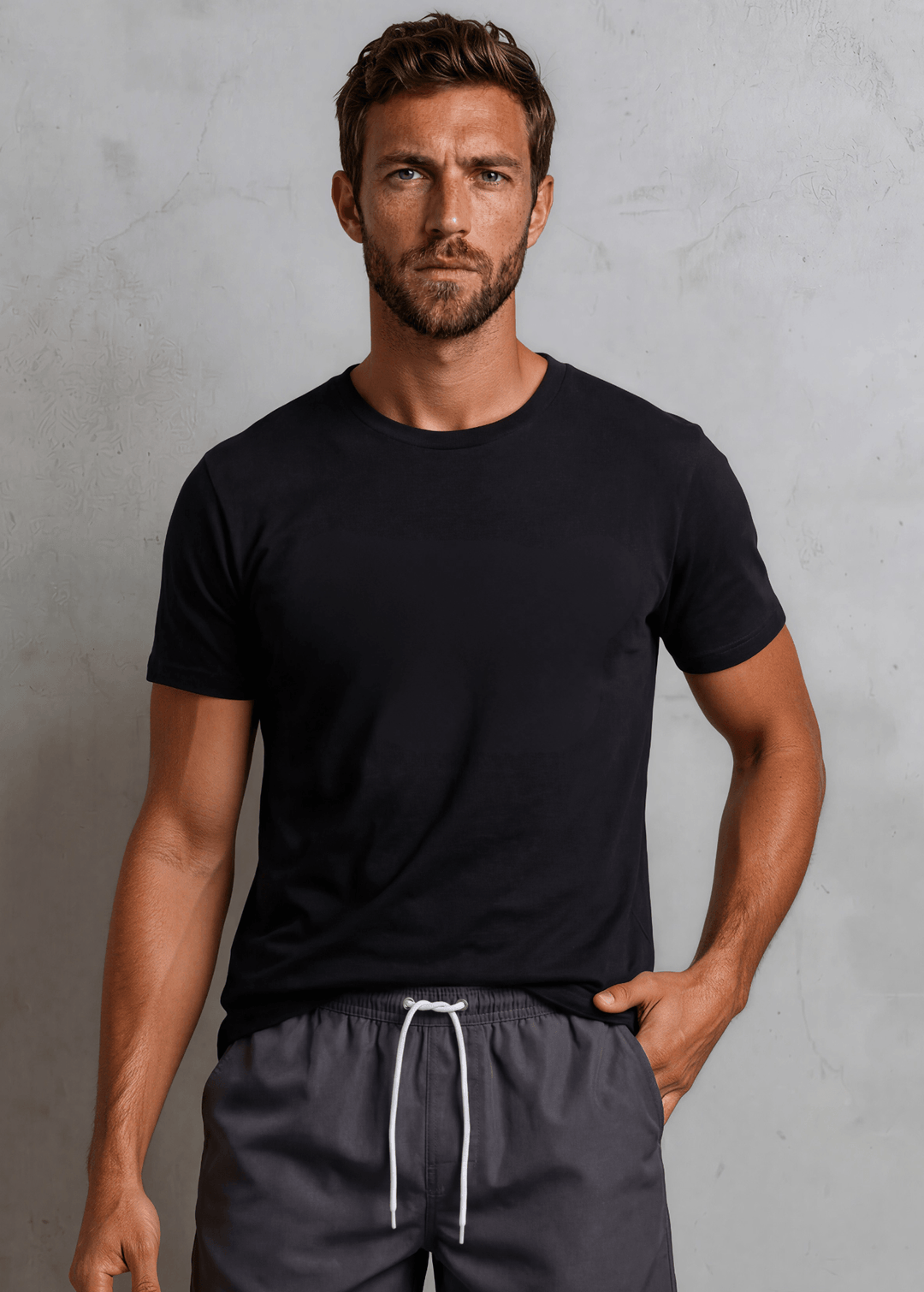Men's classic black crew neck tee made in USA with 100% USA-grown pre-shrunk cotton. Semi-fitted, super soft, 4.2 oz. Sizes S–3XL.
