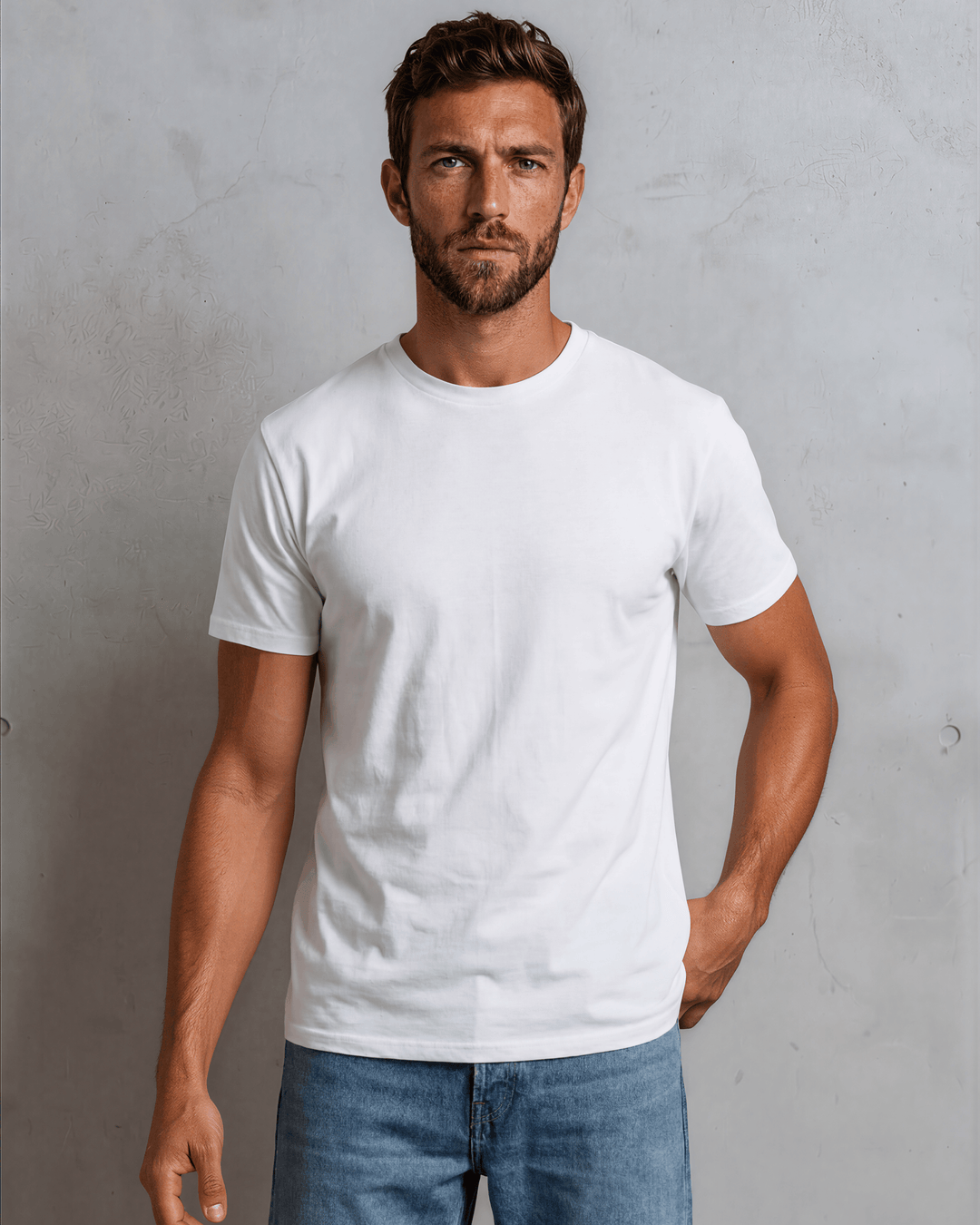 Men's classic white crew neck tee made in USA with 100% USA-grown pre-shrunk cotton. Semi-fitted, super soft, 4.2 oz. Sizes S–3XL.