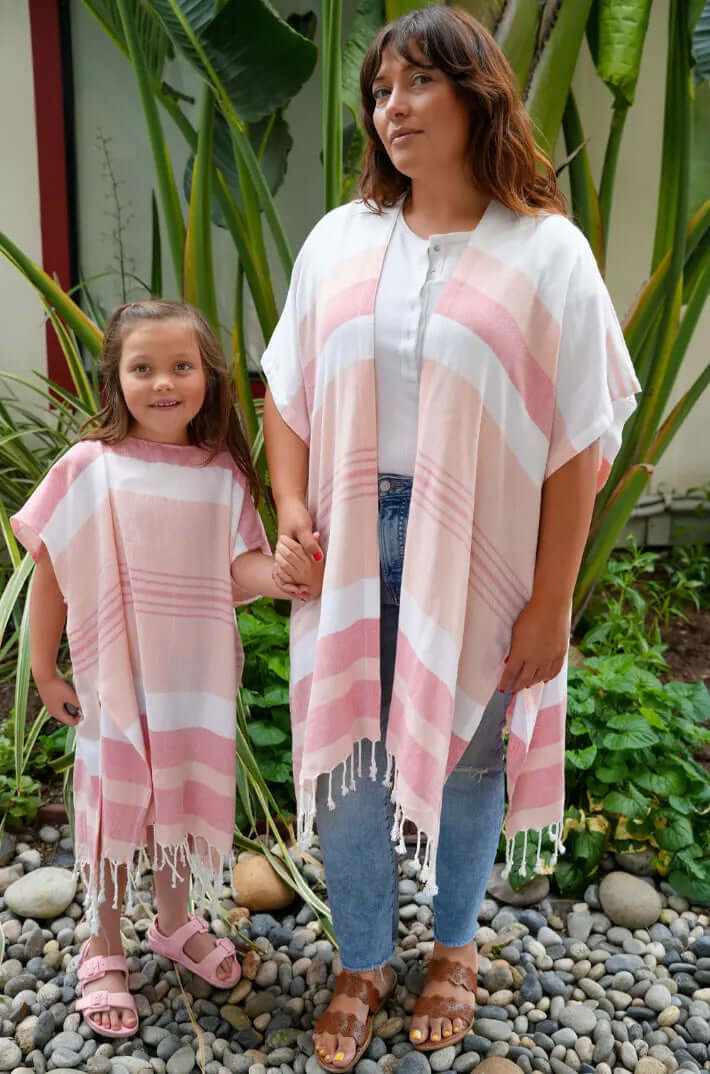 Shop the Beachables Mid Length Cover-Up — handcrafted in the USA from soft Turkish Cotton. Knee-length, tassel hem, vibrant stripes. Perfect for beach, resort &amp; vacation.