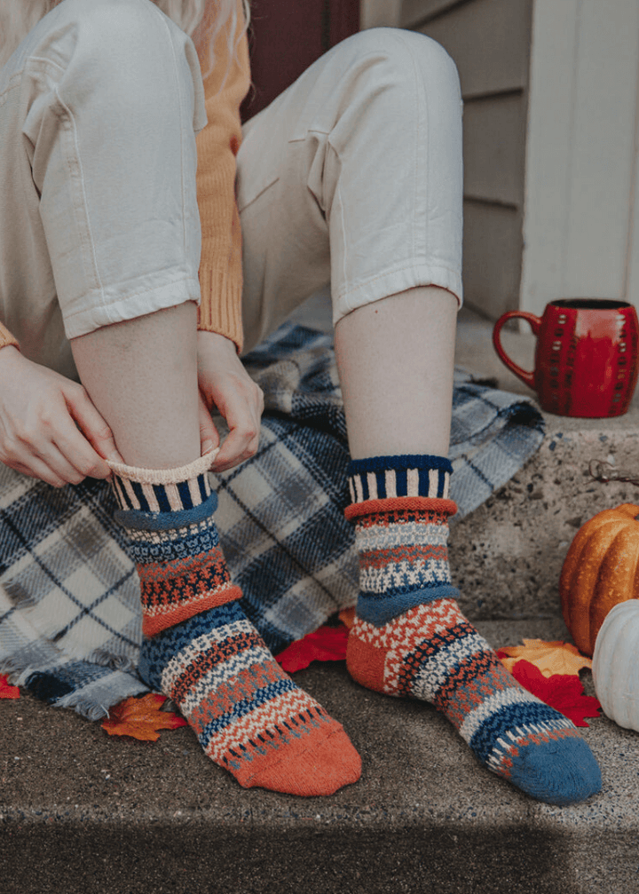 Solmate NUTMEG Knitted Crew Socks | Made in USA | These socks are delightfully mismatched &amp; so very comfortable. American Made Women&