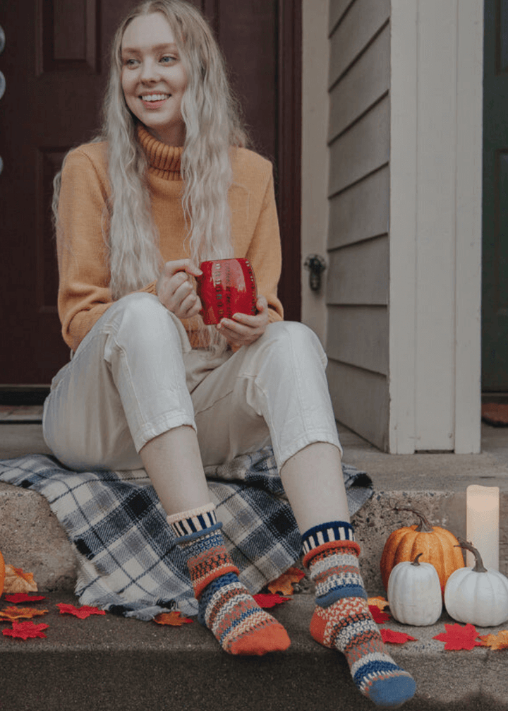 Solmate NUTMEG Knitted Crew Socks | Made in USA | These socks are delightfully mismatched &amp; so very comfortable. American Made Women&
