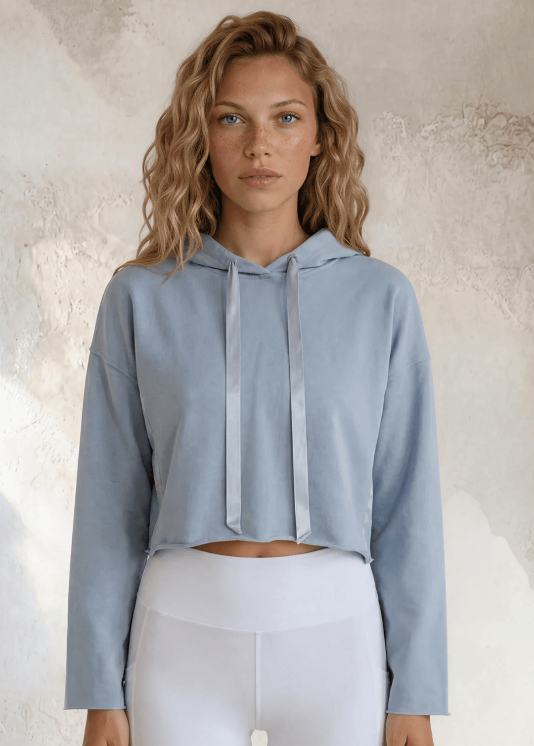 Made in USA PJ Harlow Blair Premium Women's Loungewear  Hoodie in Light Blue, Super Soft Cotton Blend with Satin Finish | Classy Cozy Cool Made in America Boutique
