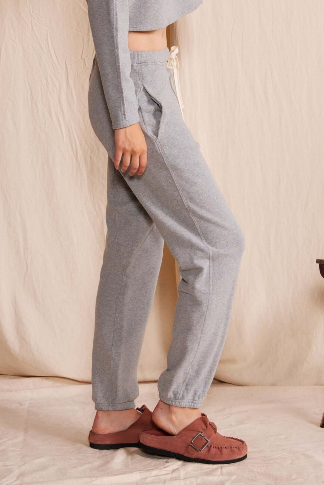 People of Leisure - Cruz Sweatpants - In a versatile heather gray, these comfort fit pants are the trusty sidekick for your daily grind or your lazy Sundays – ethically sourced, locally made, and upcycled with heart right in LA&