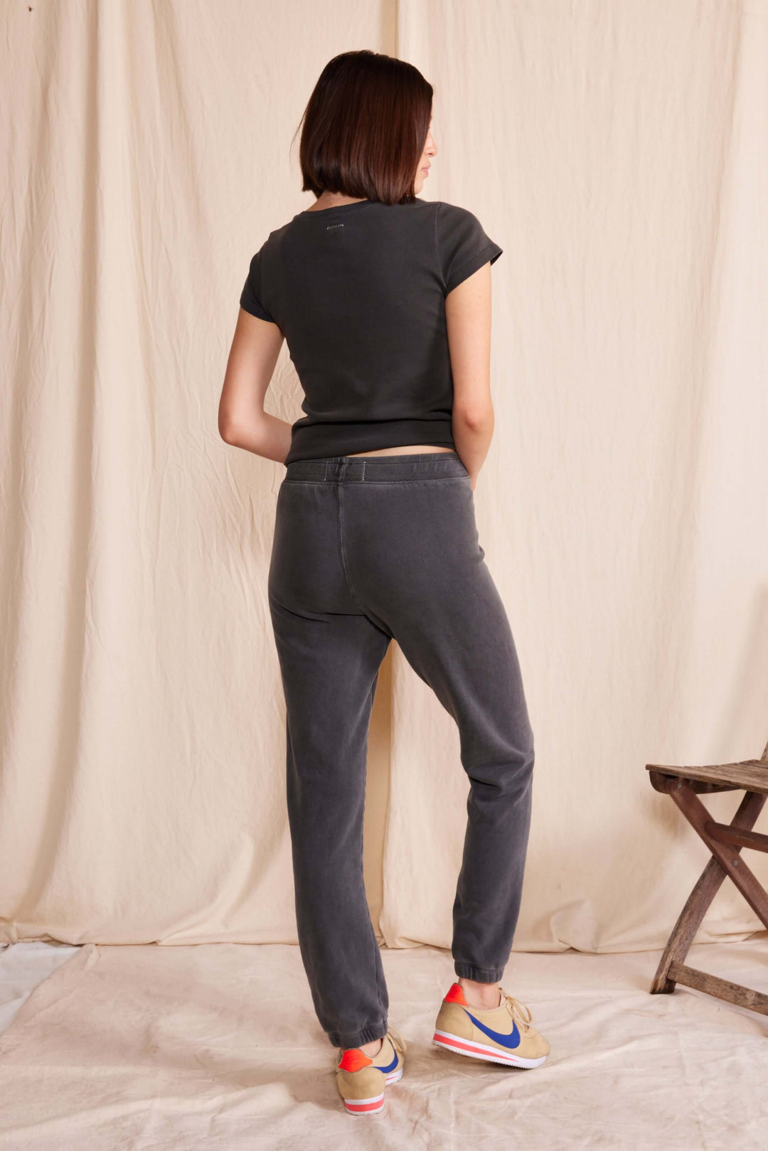 The Essential Sweatpants by People of Leisure — 100% upcycled cotton, sleek modern fit in Vintage Black. Made in LA. Sizes XS–XL