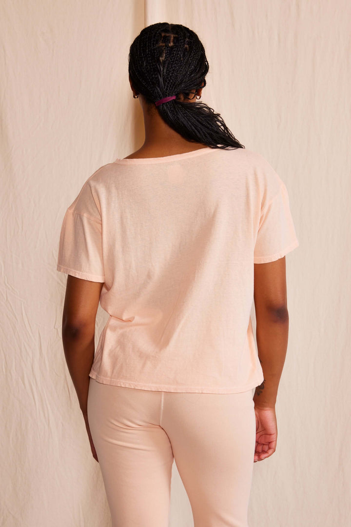 The Easy Tee by People of Leisure — relaxed fit, 50% recycled &amp; 50% organic cotton. Ecru, Light Pink &amp; Desert Rose. Made in USA. Sizes XS–XL. Made in USA