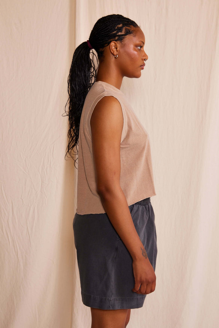 Ana Tank by People of Leisure — 100% organic cotton, relaxed fit, sleeveless in 6 colors. Ethically made in LA. Sizes XS–XL.