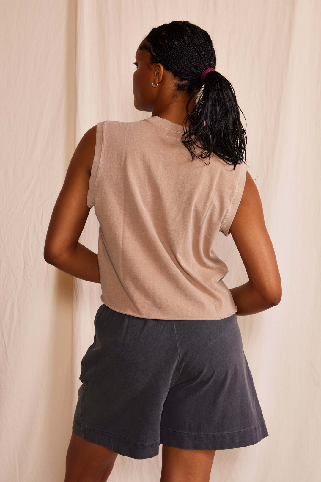 Ana Tank by People of Leisure — 100% organic cotton, relaxed fit, sleeveless in 6 colors. Ethically made in LA. Sizes XS–XL.