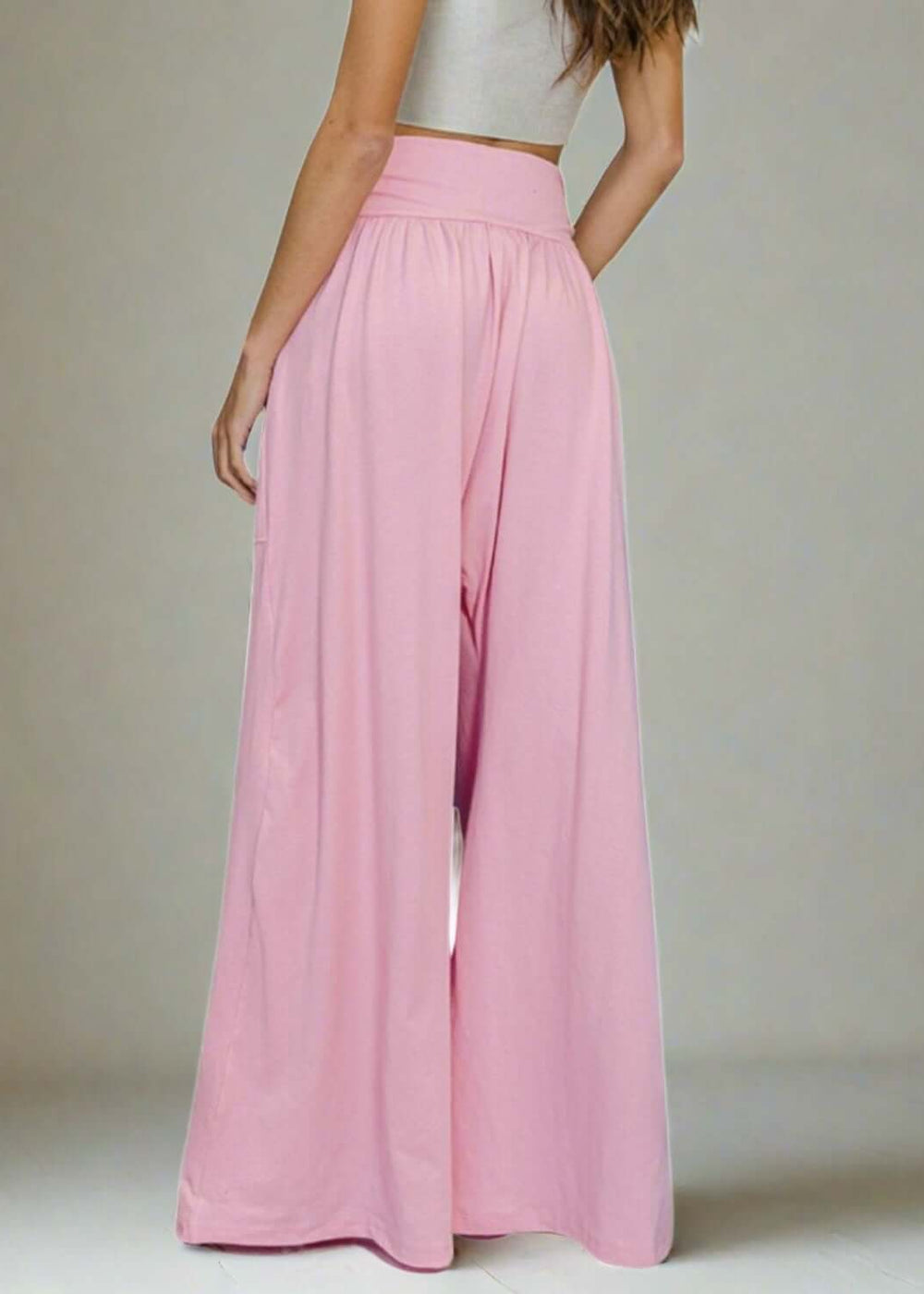 Bucket List Clothing Style# P5402 |  Women's Wide Banded Waist Baggy Pants in Pink | Made in USA | Classy Cozy Cool Women's Made in America Clothing Boutique