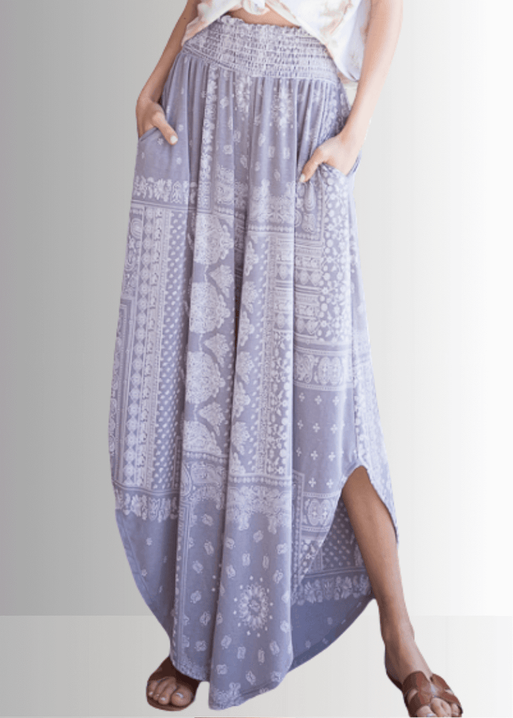 BoHo Light Gray wide Leg Paisley Print Design Pants | Brand: Bucket List Style 