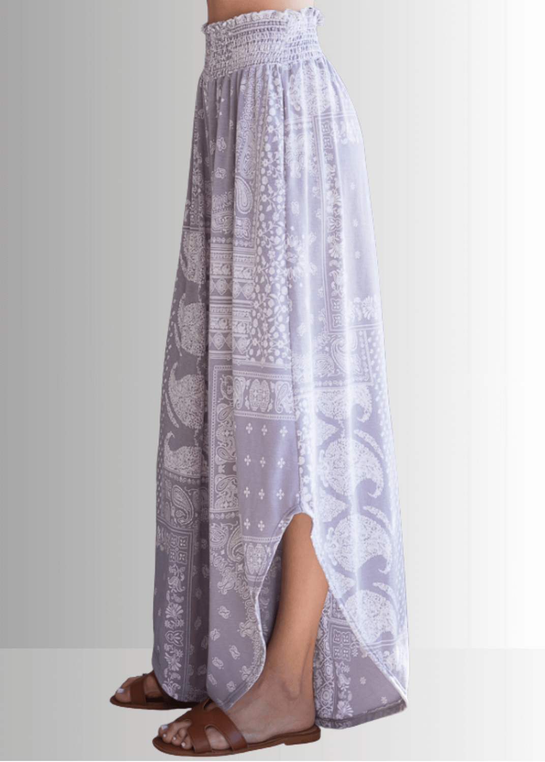 BoHo Light Gray wide Leg Paisley Print Design Pants | Brand: Bucket List Style 