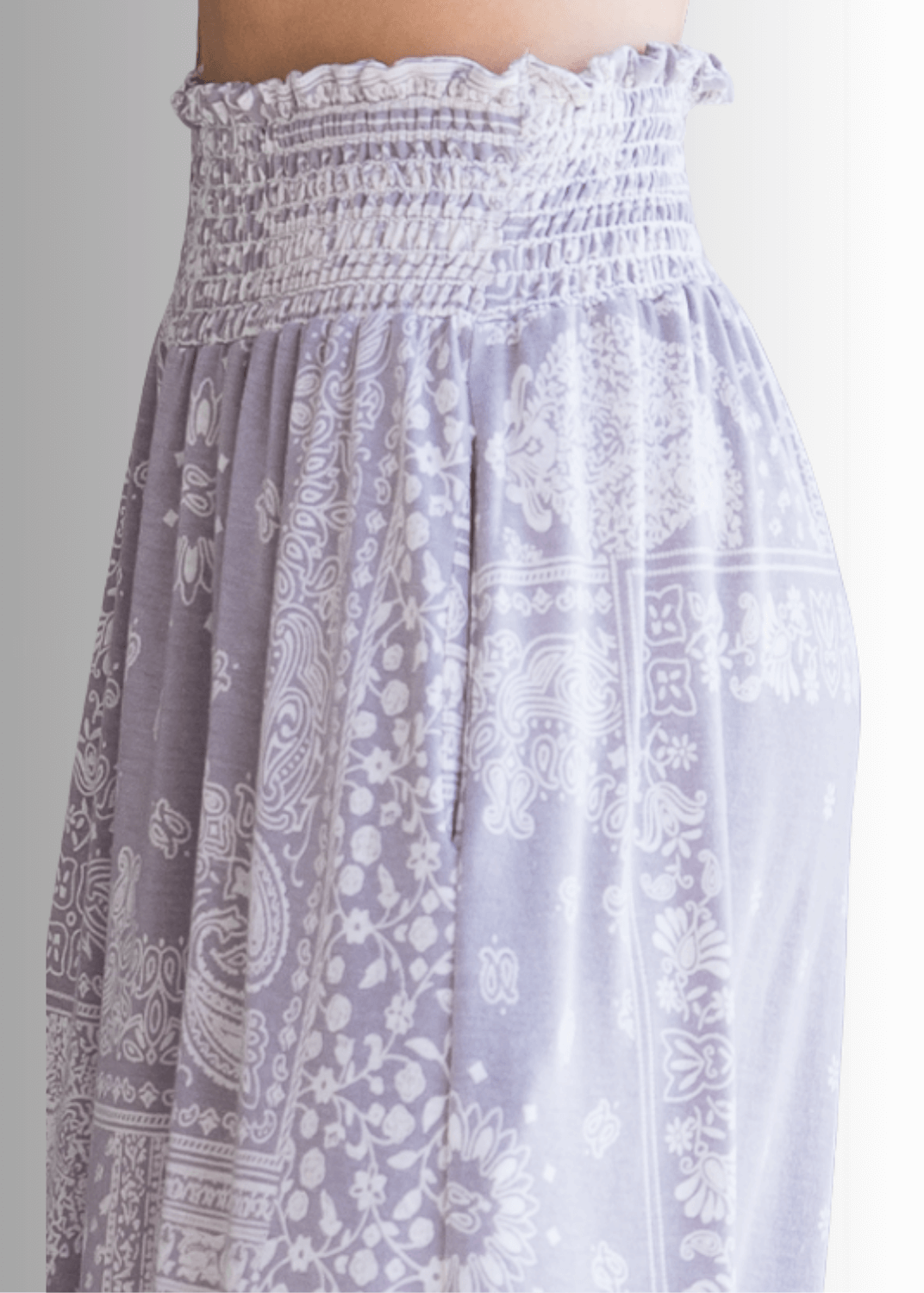 BoHo Light Gray wide Leg Paisley Print Design Pants | Brand: Bucket List Style 