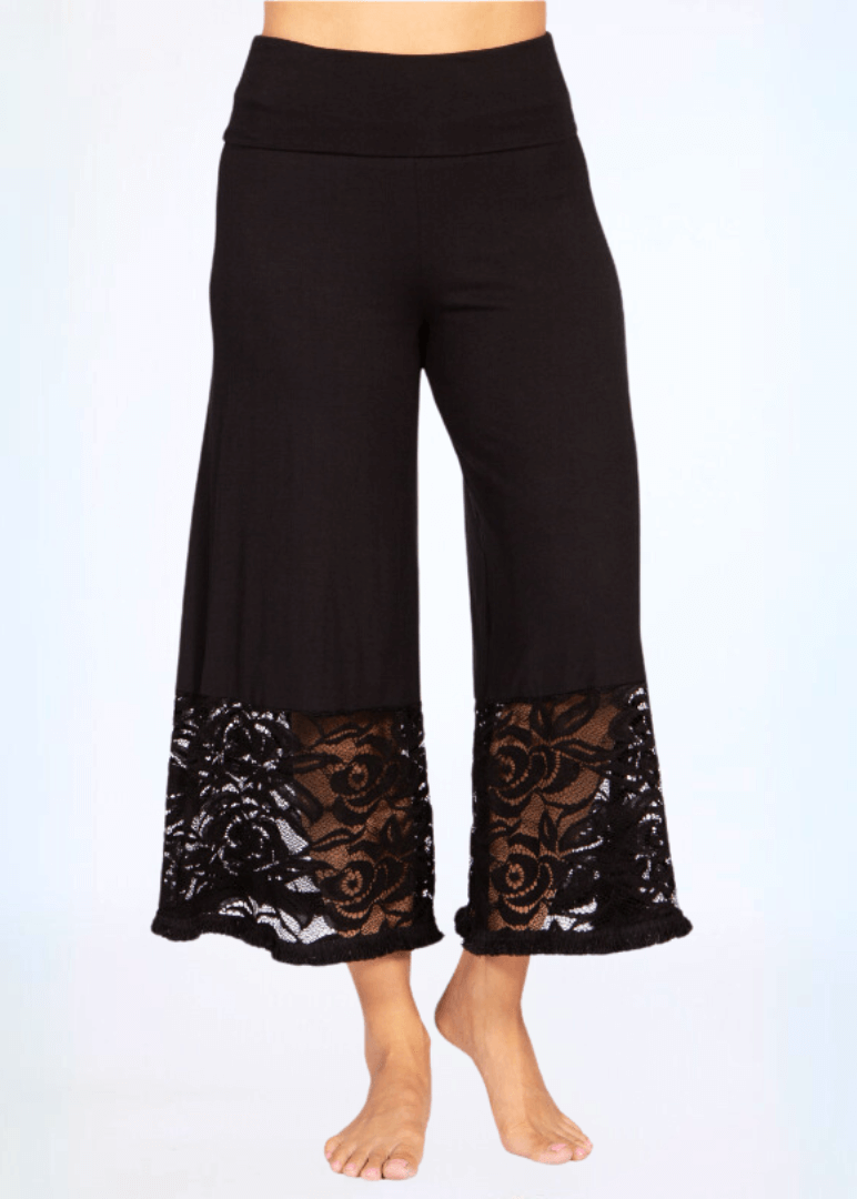 Black Lace Hem Wide Leg Pants Made in USA Plus Size