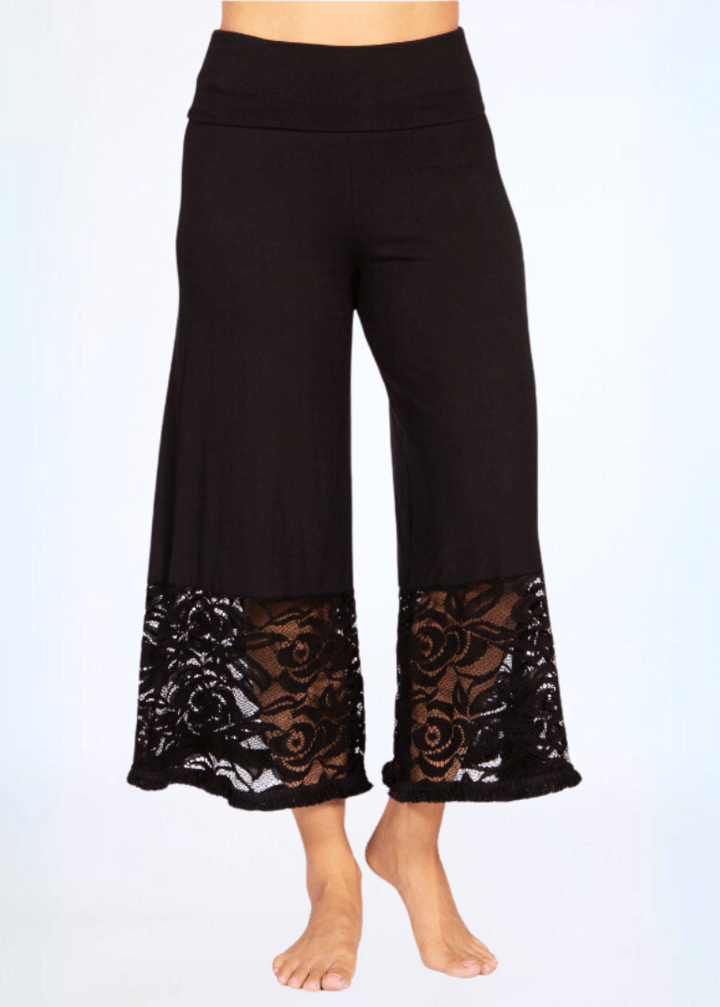 Black Lace Hem Wide Leg Pants Made in USA Plus Size