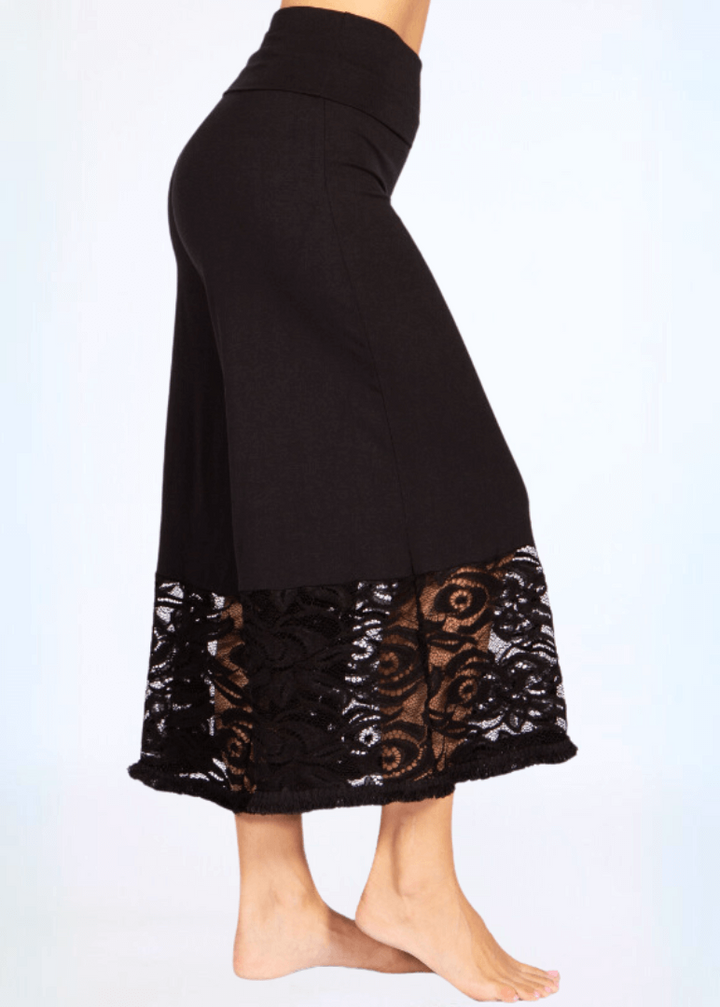 Black Lace Hem Wide Leg Pants Made in USA Plus Size