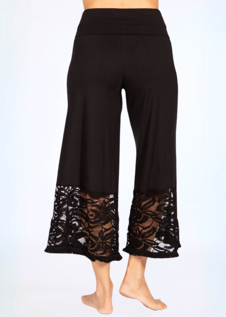 Black Lace Hem Wide Leg Pants Made in USA Plus Size
