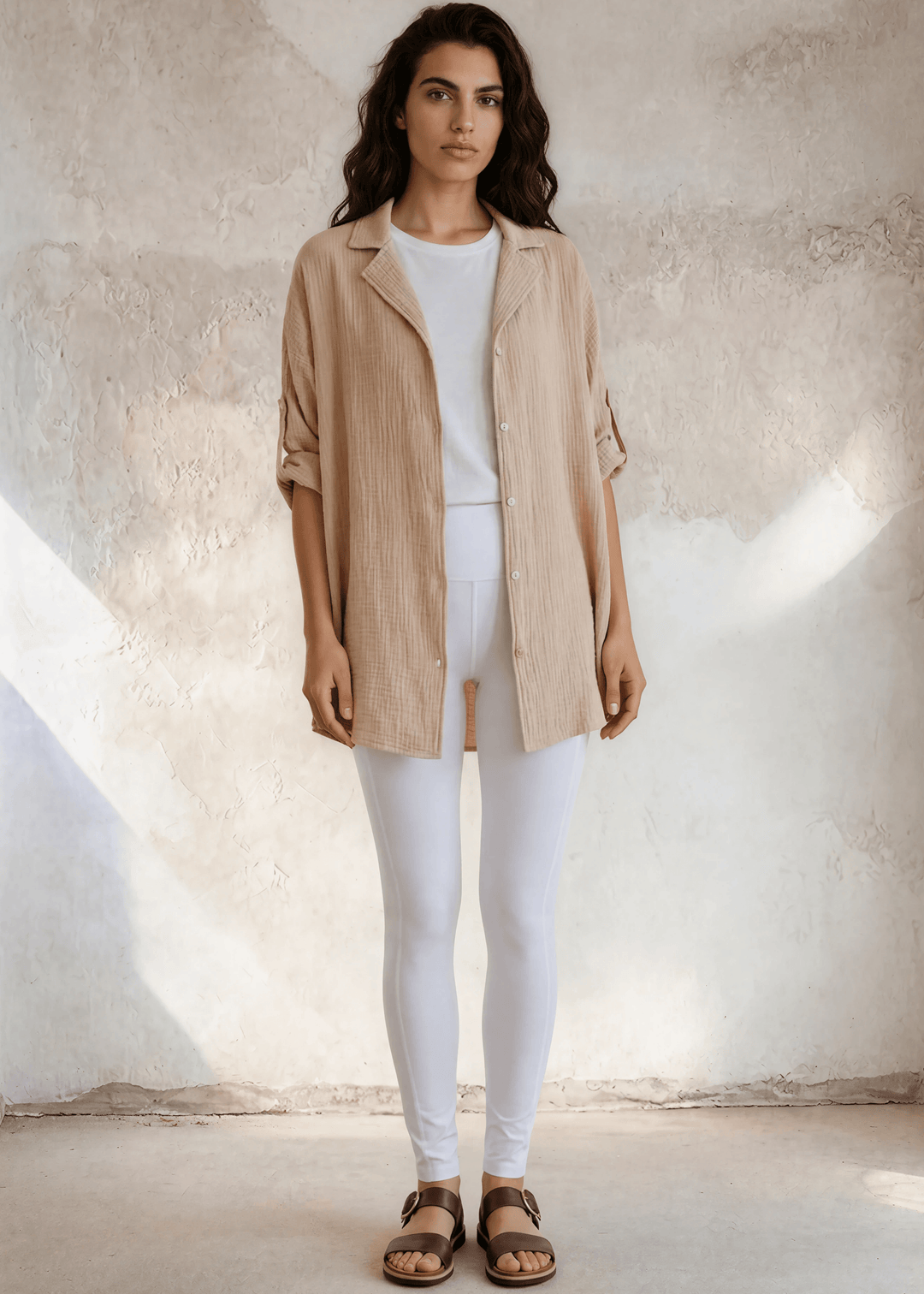 Rachel Slouchy Cotton Gauze Button Down Top (Oatmeal)